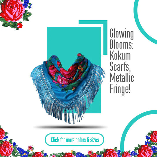 Bufanda de arte floral Kokum con flecos 30x30