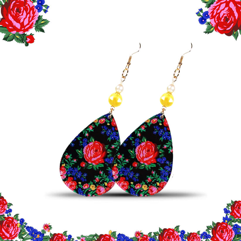 Boucle d'oreille d'art floral Kokum - Forme ovale