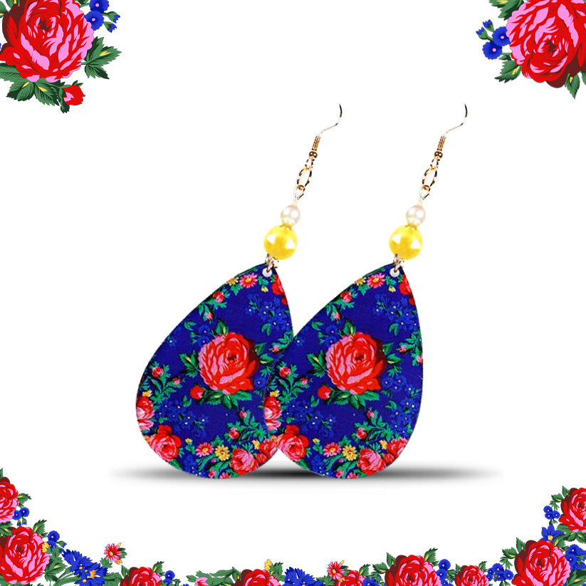 Boucle d'oreille d'art floral Kokum - Forme ovale