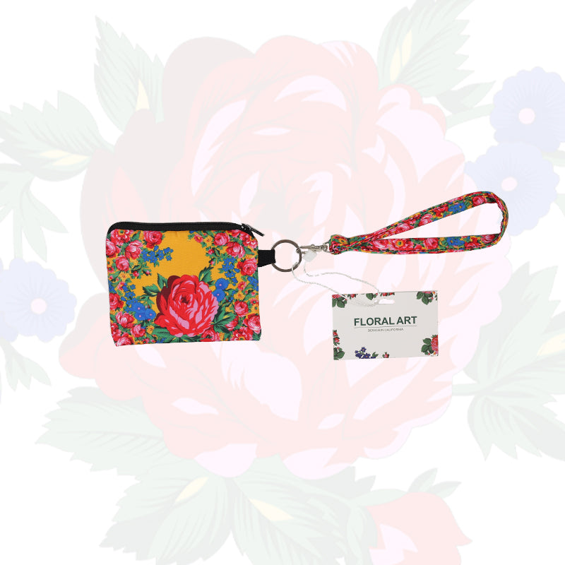 Floral Art Coin Bag with Wristlet