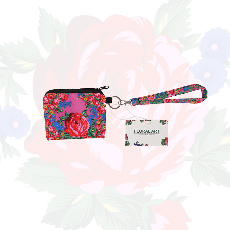 Floral Art Coin Bag with Wristlet