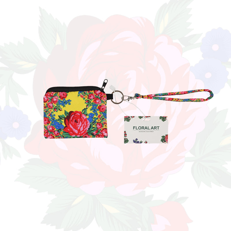 Floral Art Coin Bag with Wristlet