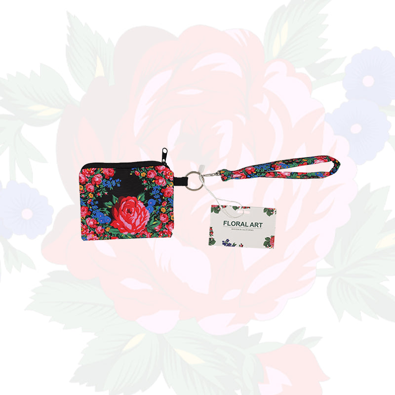 Floral Art Coin Bag with Wristlet