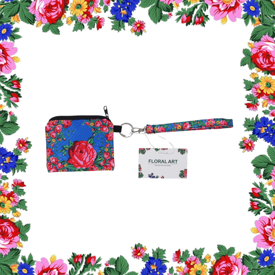 Floral Art Coin Bag with Wristlet