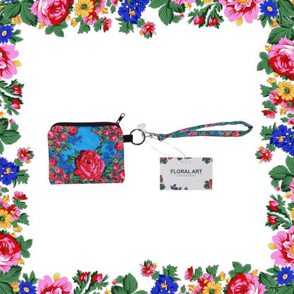 Floral Art Coin Bag with Wristlet