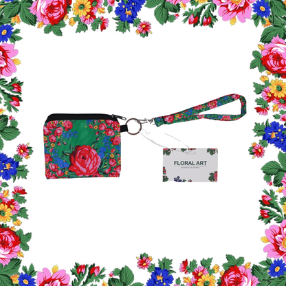 Floral Art Coin Bag with Wristlet