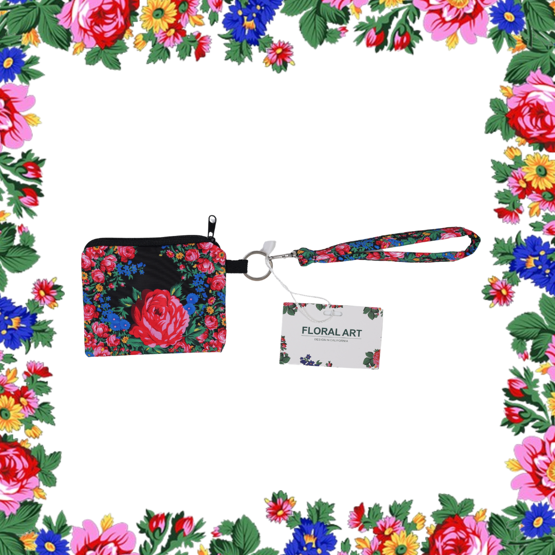 Floral Art Coin Bag with Wristlet