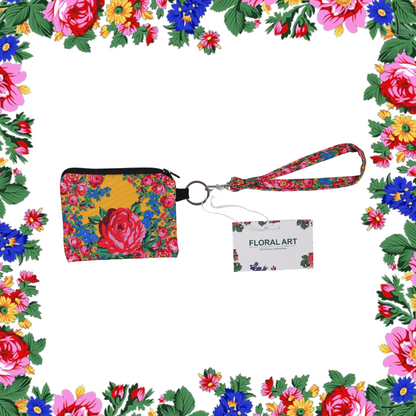 Floral Art Coin Bag with Wristlet