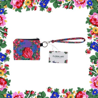 Floral Art Coin Bag with Wristlet