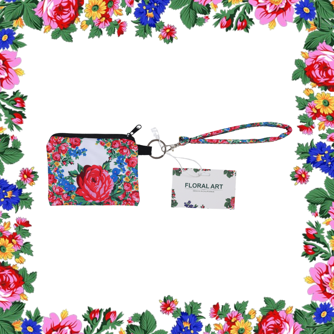 Floral Art Coin Bag with Wristlet