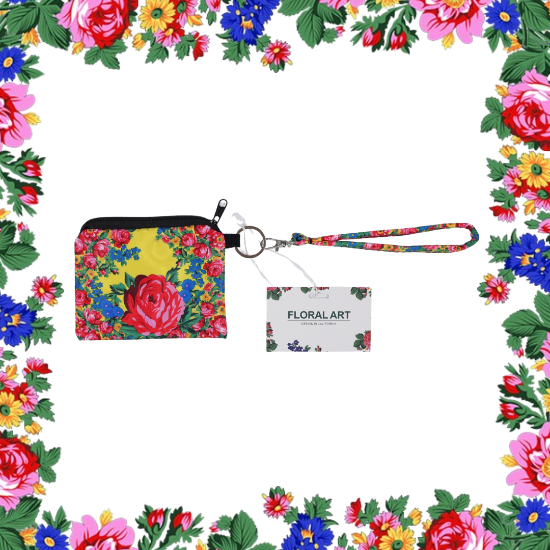 Floral Art Coin Bag with Wristlet