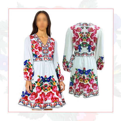 Vestido Midi Casual con Cuello de Pico Elegante con Estampado Floral