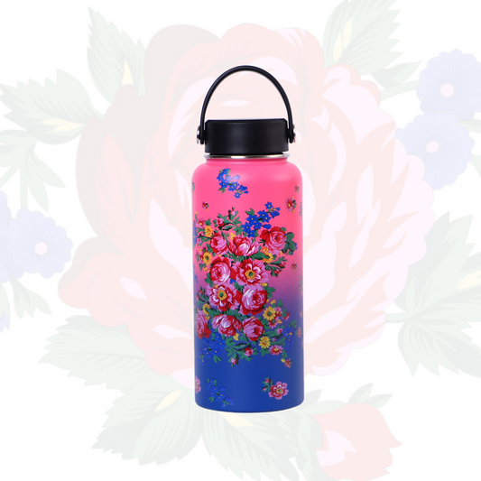 32 Oz Kokum Floral Vacuum Bottle with Insulated Cup Carry Handle