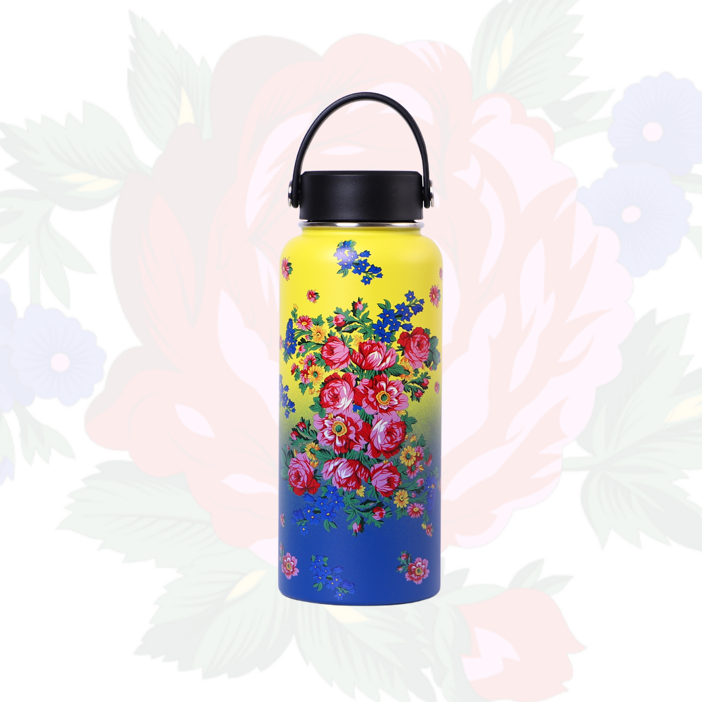 32 Oz Kokum Floral Vacuum Bottle with Insulated Cup Carry Handle