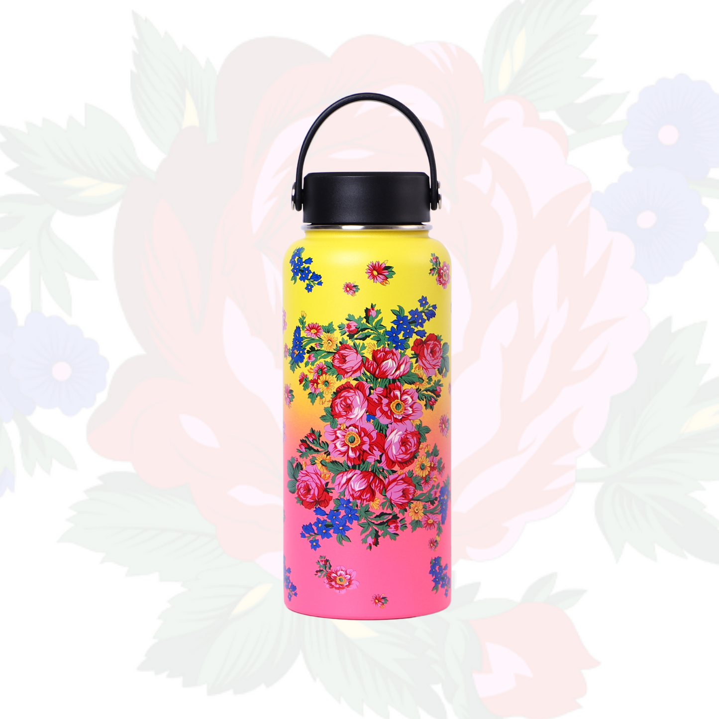 32 Oz Kokum Floral Vacuum Bottle with Insulated Cup Carry Handle