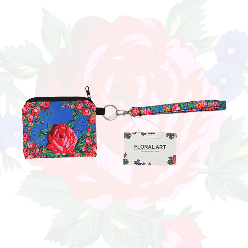 Floral Art Coin Bag with Wristlet