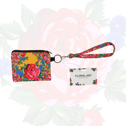 Floral Art Coin Bag with Wristlet