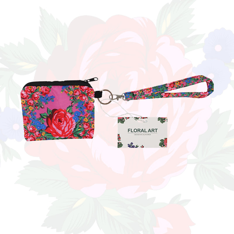 Floral Art Coin Bag with Wristlet