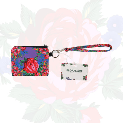 Floral Art Coin Bag with Wristlet