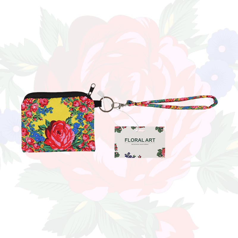 Floral Art Coin Bag with Wristlet