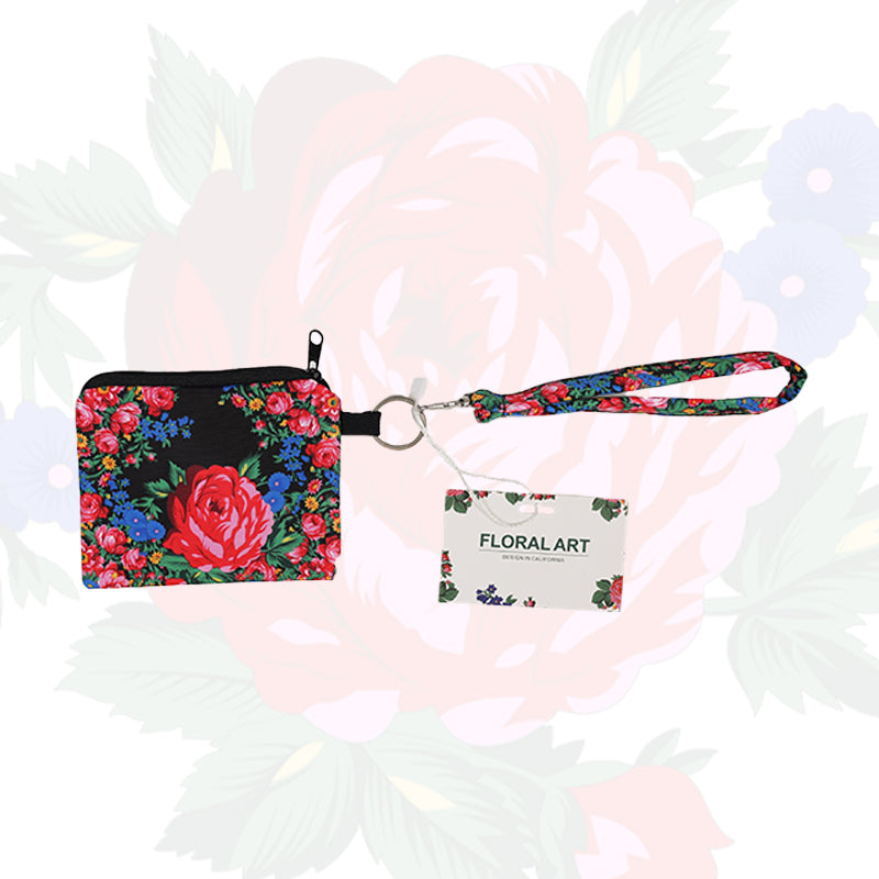 Floral Art Coin Bag with Wristlet