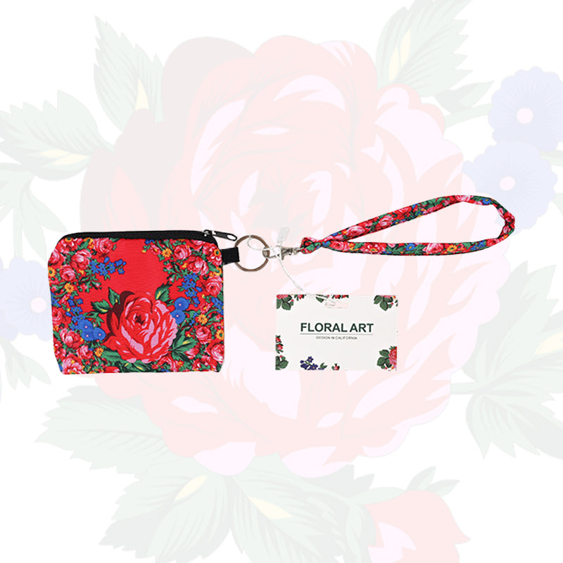 Floral Art Coin Bag with Wristlet