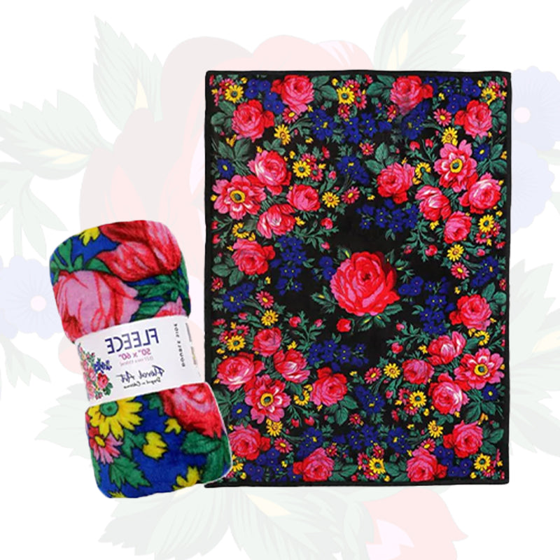 Kokum Floral Art Silk Touch Reversible Fleece Throw Blanket