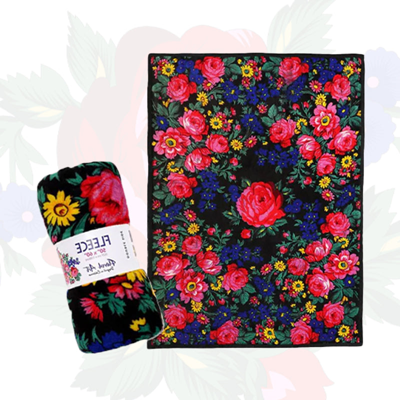 Kokum Floral Art Silk Touch Reversible Fleece Throw Blanket