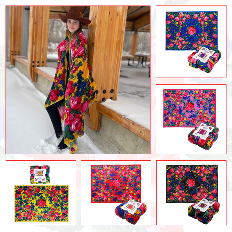 Kokum Floral Art Silk Touch Reversible Fleece Throw Blanket