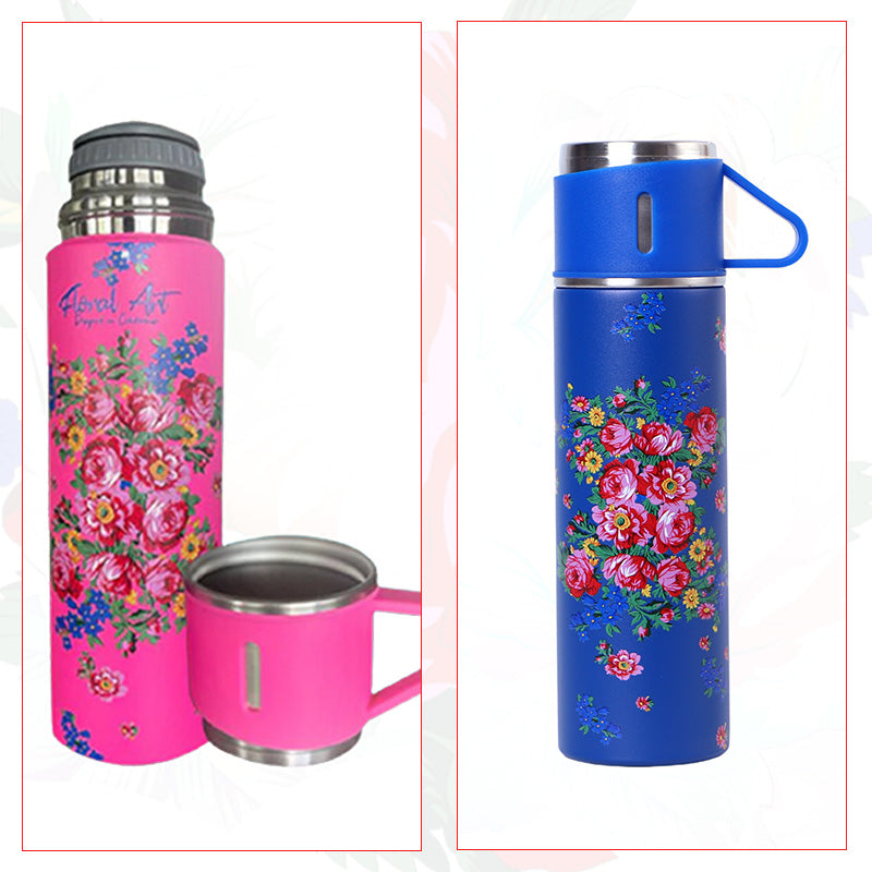 17 Oz Kokum Floral Vacuum Flask with Carry Handle