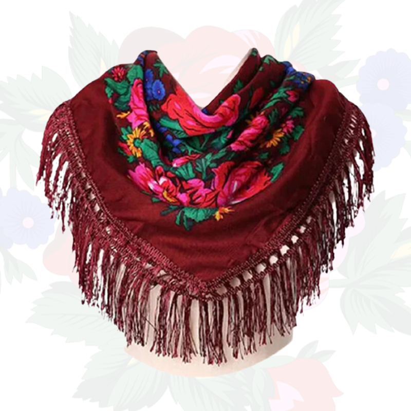 Fringed Metallic Kokum Floral Scarf