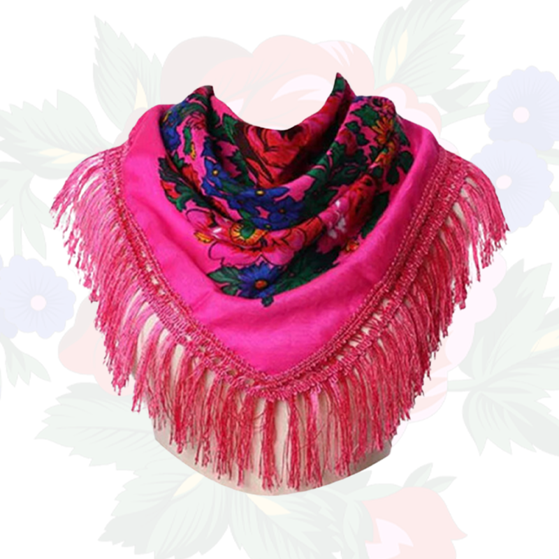 Fringed Metallic Kokum Floral Scarf