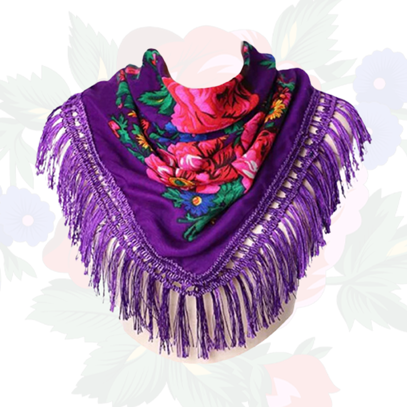 Fringed Metallic Kokum Floral Scarf