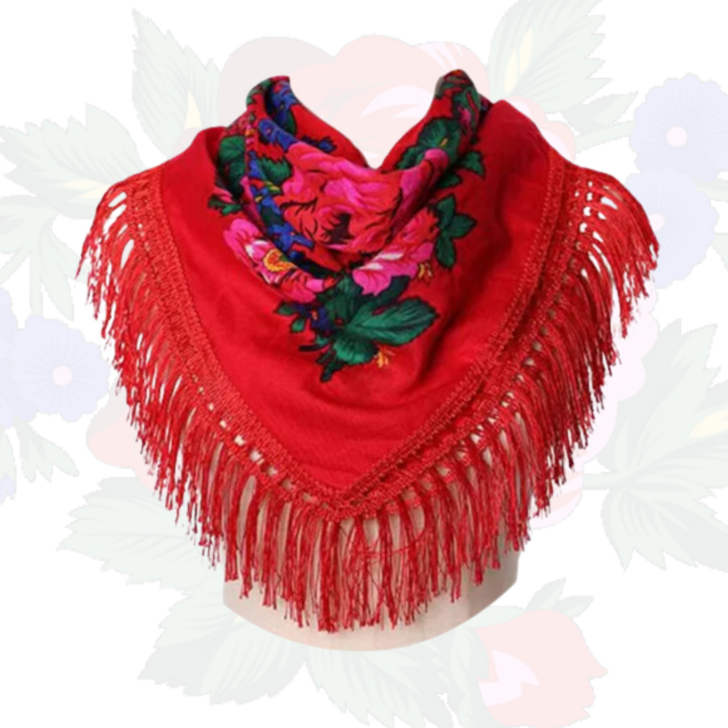 Fringed Metallic Kokum Floral Scarf