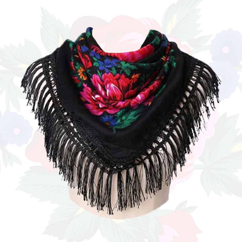 Fringed Non-Metallic Kokum Floral Scarf