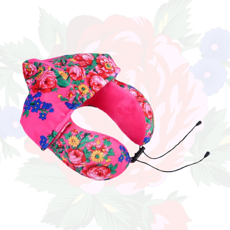 Kokum Floral Art Travel Pillow with Hood