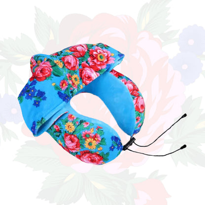 Kokum Floral Art Travel Pillow with Hood