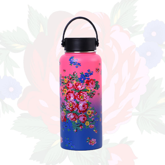 32 Oz Kokum Floral Vacuum Bottle with Insulated Cup Carry Handle