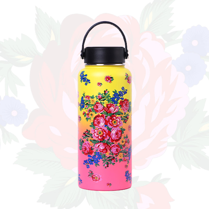 32 Oz Kokum Floral Vacuum Bottle with Insulated Cup Carry Handle