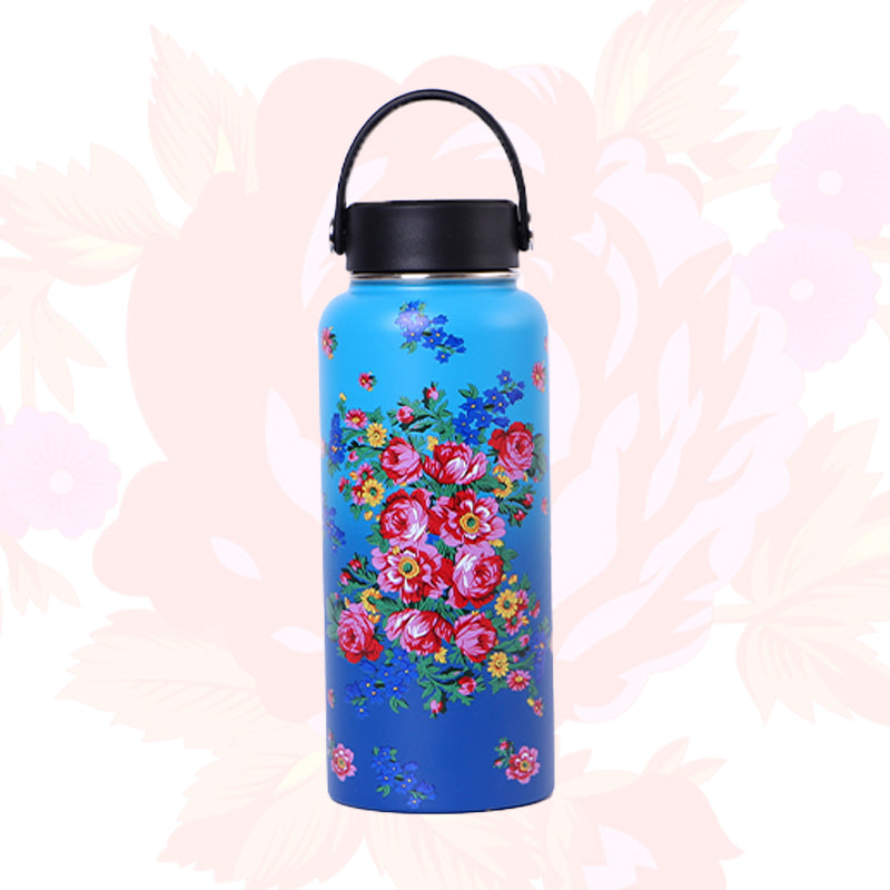 32 Oz Kokum Floral Vacuum Bottle with Insulated Cup Carry Handle