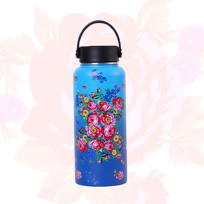 32 Oz Kokum Floral Vacuum Bottle with Insulated Cup Carry Handle