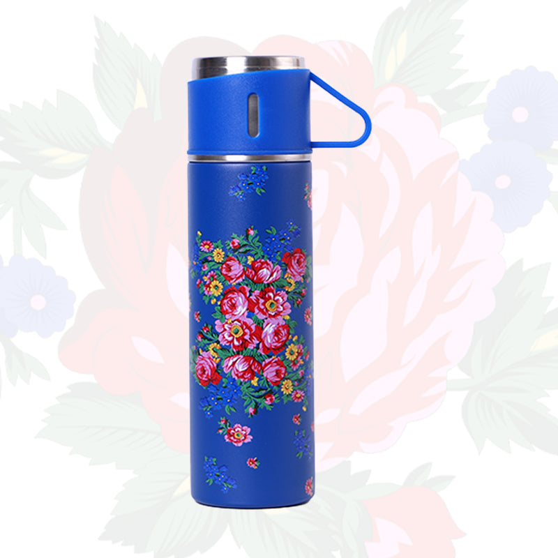 17 Oz Kokum Floral Vacuum Flask with Carry Handle